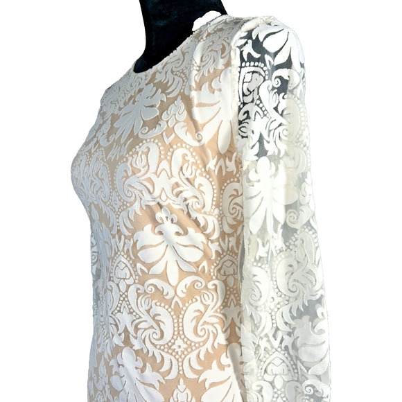 NWT H&M Dress 10 Cream Lace Blush Lined Fitted Bodycon Stretch Open Back Sexy - Picture 3 of 6